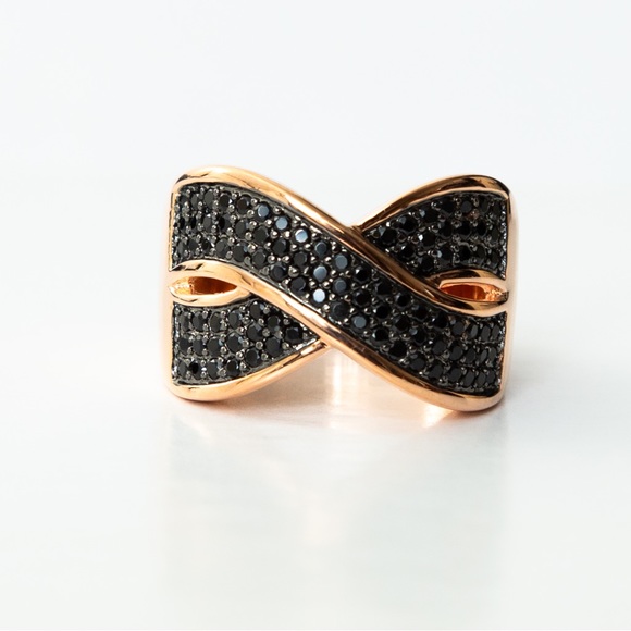 Bronzo Italia 1.5 cttw black spinel crossover statement ring rose gold tone 10 - Picture 1 of 16